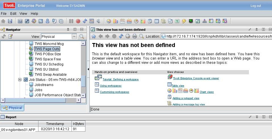 Displays the TWS Page Outs entry in the Physical view of the Tivoli Enterprise Portal