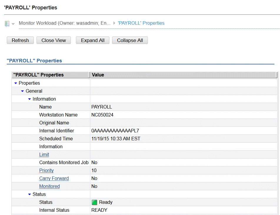 The job stream properties as available in the Dynamic Workload Console.