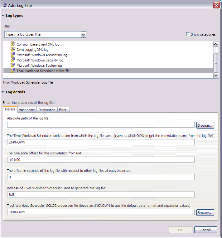 Add Log File dialog