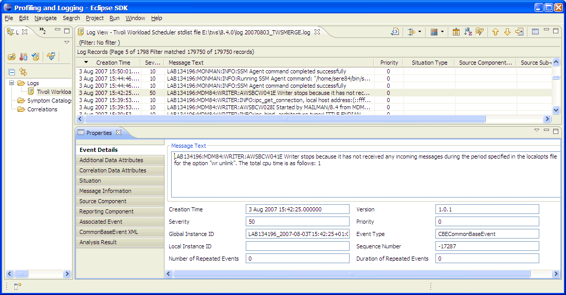 Log Analyzer: the Profiling and Logging Perspective in Eclipse