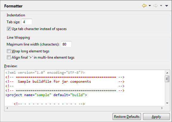 Ant Formatter preference page