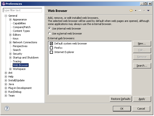 Image of the Web Browser preference page